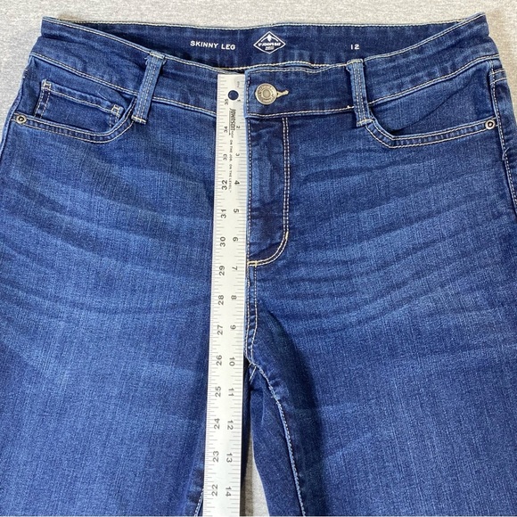 St Johns Bay Jeans Womens 12 Blue Skinny Boho Embroidered Hem Pom Mid Rise Denim - Picture 14 of 14